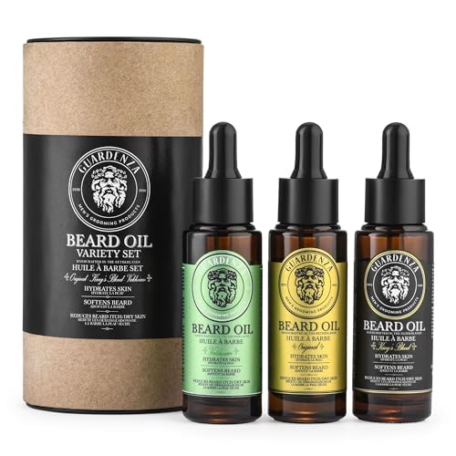 Guardenza Set di olio per barba Variety - 3 diversi oli per barba - cura della barba - 30 ml per bottiglia