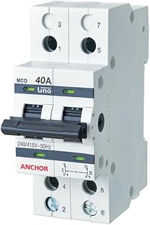 Anchor by Panasonic UNO Series 40 Amp Dual Pole MCB | 2 Pole C Curve MCB | 40A Change Over Switch Circuit Breaker (White, 98083)