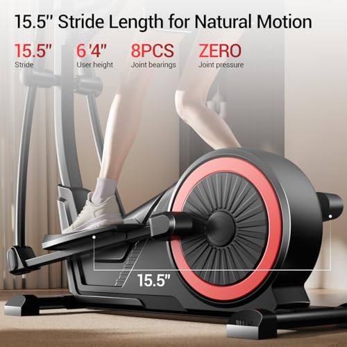 Image of Elliptical Exercise Machine with 15.5 inch Stride & Heart Rate Grips, Silent Magnetic Elliptical Trainer for Home with 16 Levels Resistance and LCD Monitor,400 LBS Weight Capacity