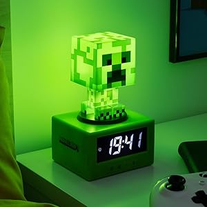 Paladone Minecraft Creeper Icon Alarm Clock – Creeper Glow Mode – Battery Powered – Kids Alarm Clock for Boys