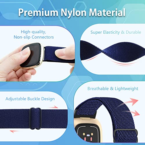 Oanux 10 Pack Compatible With Fitbit Sense Bands/ Versa 3 Bands/ Versa 4 Band / Sense 2 Band For Women Men, Elastic Nylon Stretchy Breathable Strap Adjustable Replacement For Fitbit Versa 3/Versa 4/ Sense /Sense 2 #TOP1