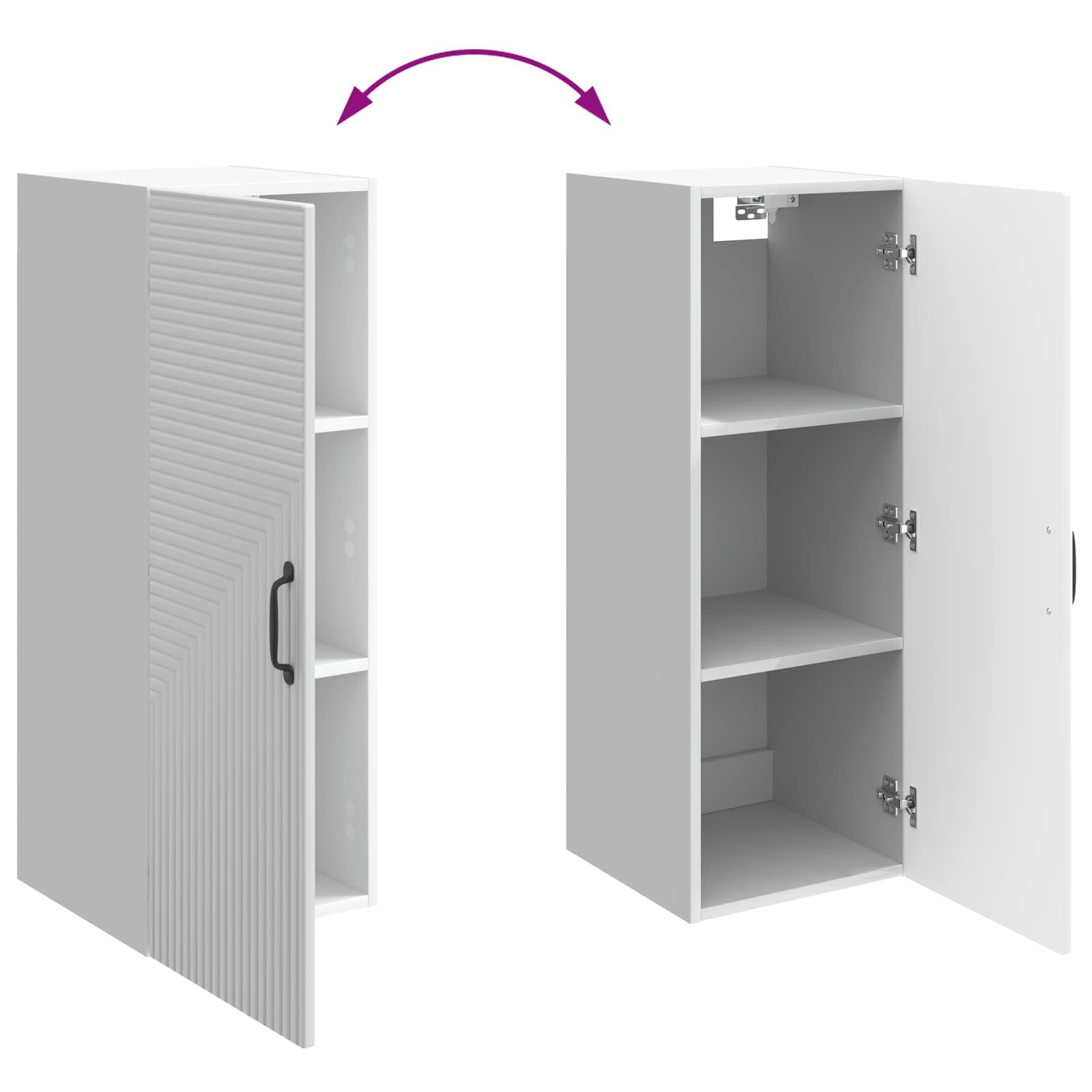 Wall Cabinet High Gloss White Engineered Wood with Door | Includes 2 shelves for home or office organization, measuring 33x34.5x90 cm to maximize vertical space.