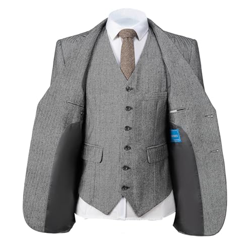 Mens Vintage Suit 3 Pieces Formal Tweed Herringbone Wool Prom Tuxedos Wedding Groomsmen2