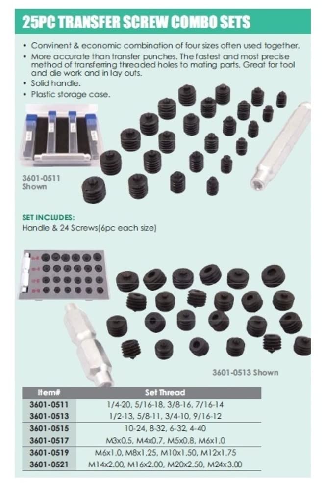 HHIP 3601-0517 - Set di 28 viti di trasferimento M3 x .5, M4 x .7, M5 x .8, M6 x 1