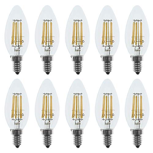 10er Pack E14 Kerze LED Lampe für Kronleuchter,E14 Glühfaden Retrofit Classic,6W 600 Lumen 2700K Warmweiß ersetzt 60 Watt, Filament Fadenlampe,Dimmbar Cover