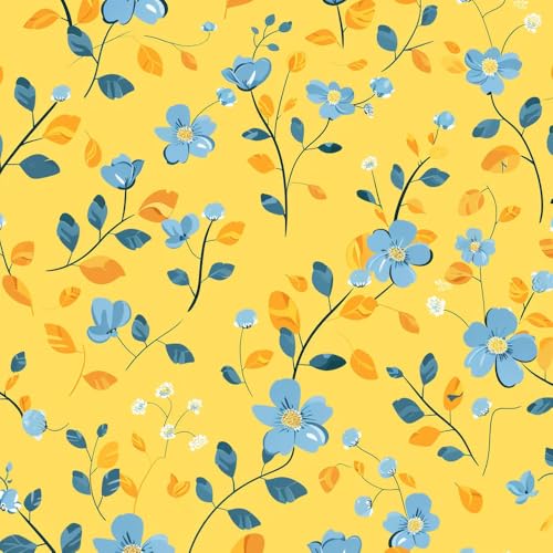 JIAOQSS Papel pintado autoadhesivo Flores azules con hojas amarillas Papel tapiz adhesivo para muebles impermeable para la sala de estar el dormitorio