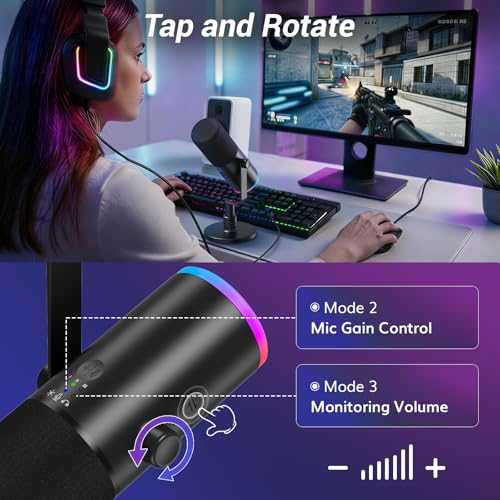 Image of TONOR Dynamic Gaming Microphone XLR /USB Mic with AI Noise Cancellation | Desktop Stand Set, RGB, Tap Mute, 3.5mm Jack, Gain Control, Microfono for Content Creators, Black, TD510 AIR S