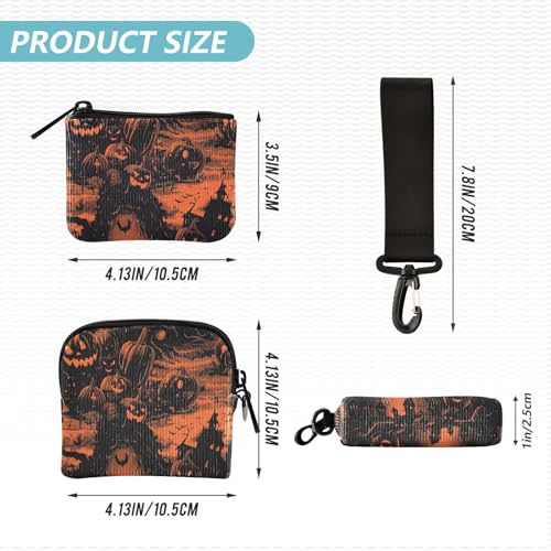 Pumpkins Town Orange Halloween Women's Coin Wallet Card Holder Slim Portable Card Wallet Money Organizer with Zipper Coin Pocket for Women 2 Pcs4
