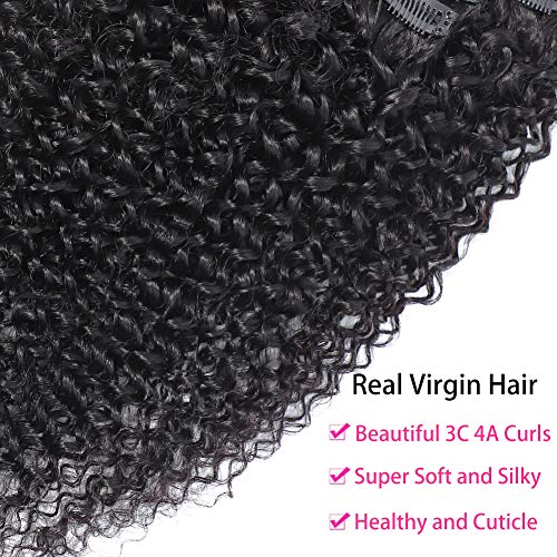 Urbeauty Kinkys Curly Clip in Human Hair Extensions for Black Women, 14 inch X2 Afro 3C 4A Curly clip ins Human Hair Extension 2 Set together 200gram/package