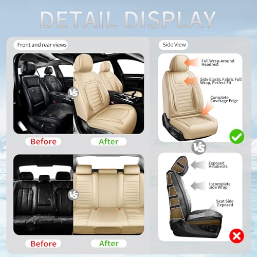 Image of Fit Equinox Premium Leather Car Seat Covers for Chevrolet /Chevy Equinox 2011-2025 2026, Breathable Waterproof All-Weather Seat Cushion Protector, Airbag Compatible, 2 Front Seat Beige