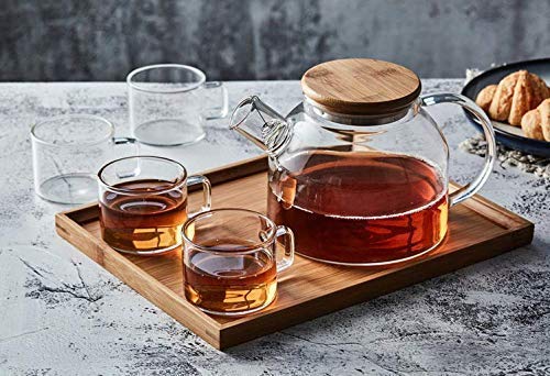 Inovique Enterprises Nirvana 8-Piece Borosilicate Glass Transparent Teaset | 1L Stovetope Safe Kettle & 6x130ml Cups with Wooden Tray | Perfect for Tea and Coffee 2