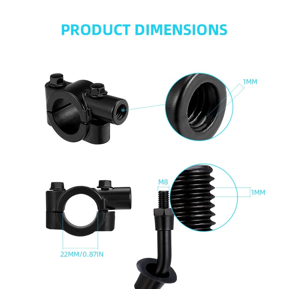 Specchietti Retrovisori Per Moto E ATV Con Morsetti Da 7/8'' - Kit Universale Con 5 Bulloni, Regolabili, Antiruggine, Per Scooter E Motoslitte - 3
