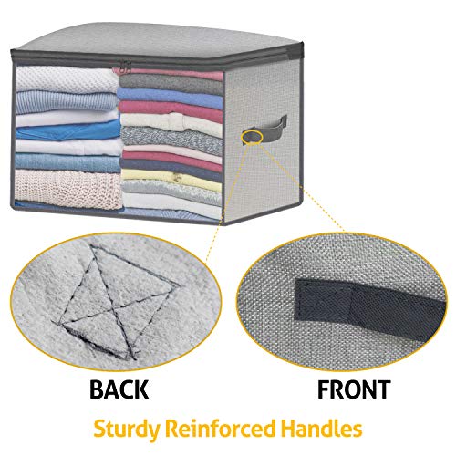 Clothes Storage Bag Organizer for Closet 3pk,Large Capacity Collapsible Linen Blanket Containers Bins with Clear Windows for Comforters,Bedding,Clothing(Grey)