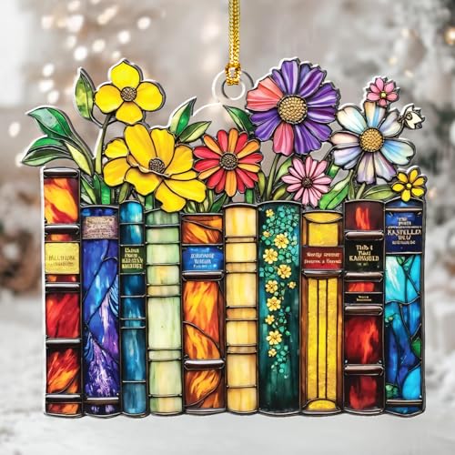Stained Glass Effect Book Ornament - New Year Gift for Lovers, Mom, Dad, Kid, Bookshelf Decor - Bookish Gifts for Librarian, Readers - Acrylic Book New Year Gift - Books Club Gift