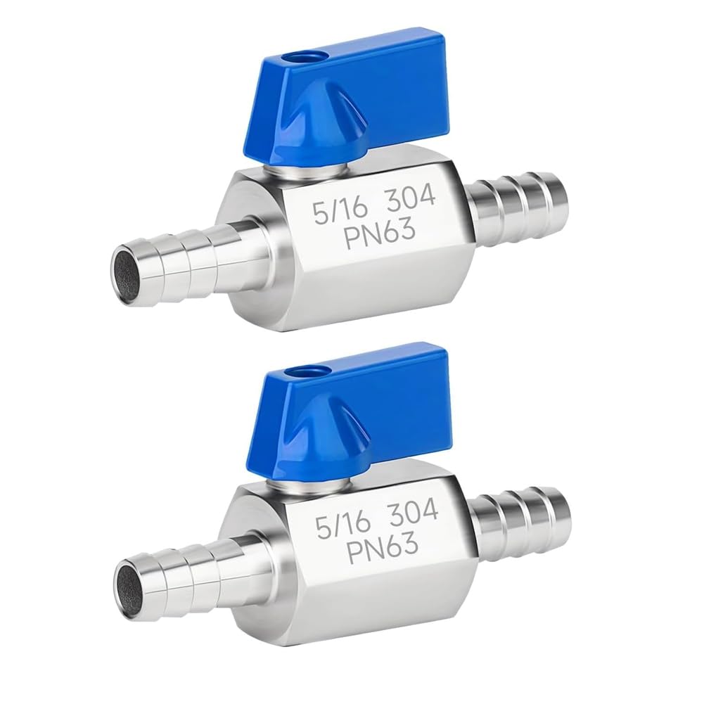 Ctrlzs 5/16" Hose Barb Ball Valve, 304 Stainless Steel Mini Shut Off Valve,Heater Hose Shut Off Valve For Water(2 Pcs)