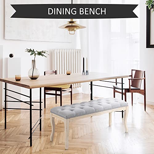 Homcom 43" Upholstered Entryway Bench, Linen Fabric Ottoman Stool With Button Tufted Seat, And Rubber Wood Legs For Living Room, Bedroom, Or Hallway, Grey #TOP5