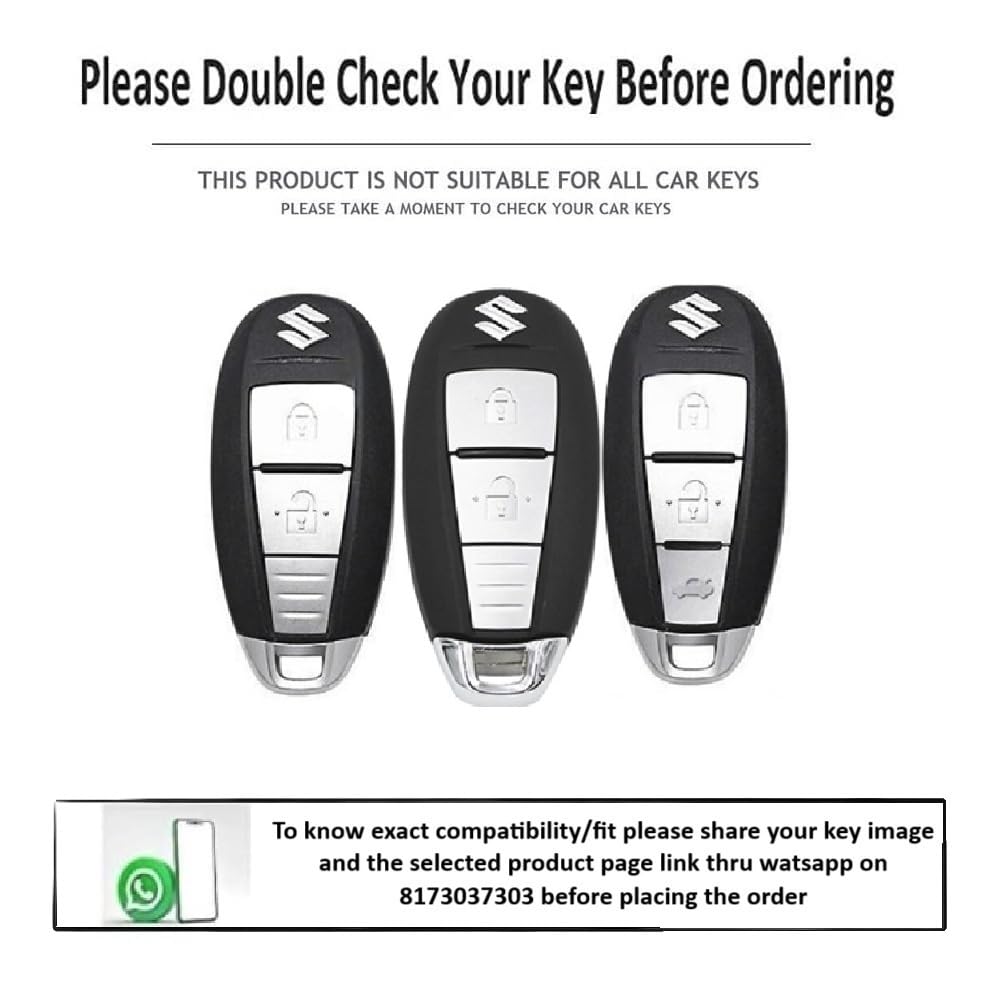 Image of JVCV Soft Handmade Leather Car Key Cover Compatible with Maruti Suzuki Baleno Ciaz Vitara Brezza S Cross Swift Ignis and Toyota Urban Cruiser Smart Key with Keychain (Brown)