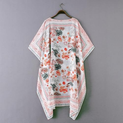 Kimono largo de playa de gasa fina con estampado floral boho 4