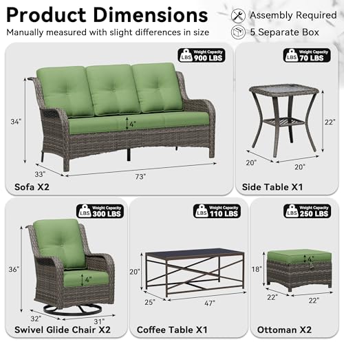 Image of 8 Piece Outdoor Wicker Patio Furniture Set, Outdoor Swivel Rocker Patio Chairs Set with Thickened Olefin Cushions, High Back and Deep Seating, Hand-Woven PE Rattan for Porch, Deck