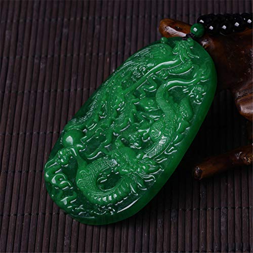 EASTCODE Chinese Green Jade Mermaid Pendant Beads Necklace Charm Jewellery Fashion Accessories Hand-Carved Dragon Men Lucky Gifts