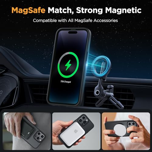 Image of Miracase Magnetic for iPhone 14 Pro Max Case 6.7 inch (Compatible with MagSafe)(with 2X Screen Protectors) Military-Grade Protection, Anti-Fingerprint Translucent Matte Phone Case Cover, Black