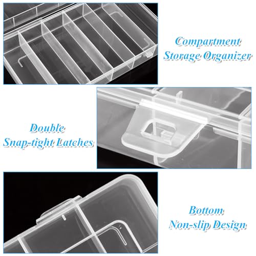 LDXDRU 10 Pack 6 Grids Tackle Box Organizer, Clear Tackle Box, Organizer Box with Dividers, Plastic Compartment Storage Box for Craft, Beads, Jewelry, Bait, Small Part