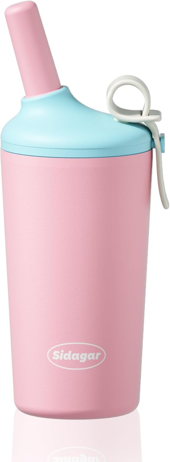16 oz Coffee Tumbler, Stainless Steel Leak proof Travel Mug, Insulated Coffee cup with Lid and Straw, Drinks Flask for Women pink