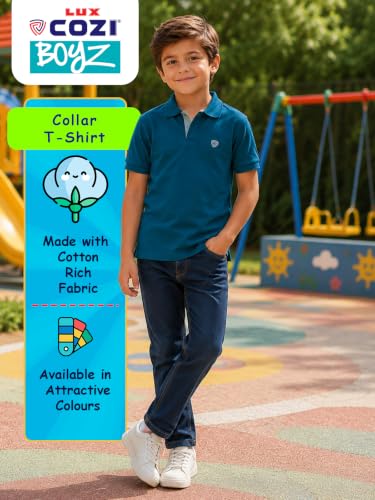 Image of Lux Cozi Boy's Polycotton Polo T-Shirt | Solid Collared Half Sleeve Tee for Kids | Soft Breathable Summer Wear | Casual Smart Polo T-Shirt | 3-14 Years