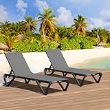 Domi Pool Lounge Chairs Set of 2, Aluminum Adjustable Outdoor Chaise Lounge with Wheels, All Weather Outdoor Lounge Chair for Deck Lawn Patio Backyard, Textilene - Gray
