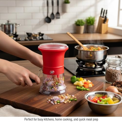 Image of Smart Chilly & Dry Fruit Cutter for Kitchen, Manual Oval Plastic Chopper with Stainless Steel Blades, Onion, Garlic, Vegetable, Mirchi & Peanut Cutting Machine