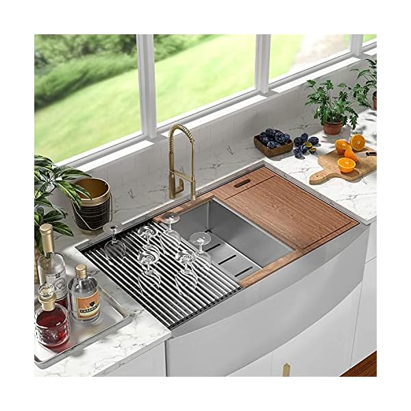 33" Stainless Steel Farmhouse Sink-Brzkyr 33"x22" Kitchen Apron Front Workstation Ledge Sink, 16 Gauge Handmade Luxury Single Bowl Farm Sink Rust Resistant