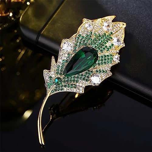 Image of Leaf Leaves Brooch Pin Rhinestone Austrian Crystal Pearl Brooches 18k Gold Plated Lapel Pin Dress Accessories Birthday Graduation Jewelry Gift for Women Men