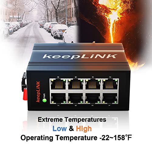 Image of 8-Port Industrial Ethernet Switch, Unmanaged 10 /100Mbps DIN-Rail Network Switch, IP40, Operating Temperature Range of -30C - 70C (-22F~158F)