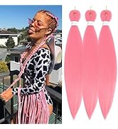 Pink Braiding Hair Pre Stretched 3 Packs 26 Inch Colored Braiding Hair Extensions Yaki Braids Hai...