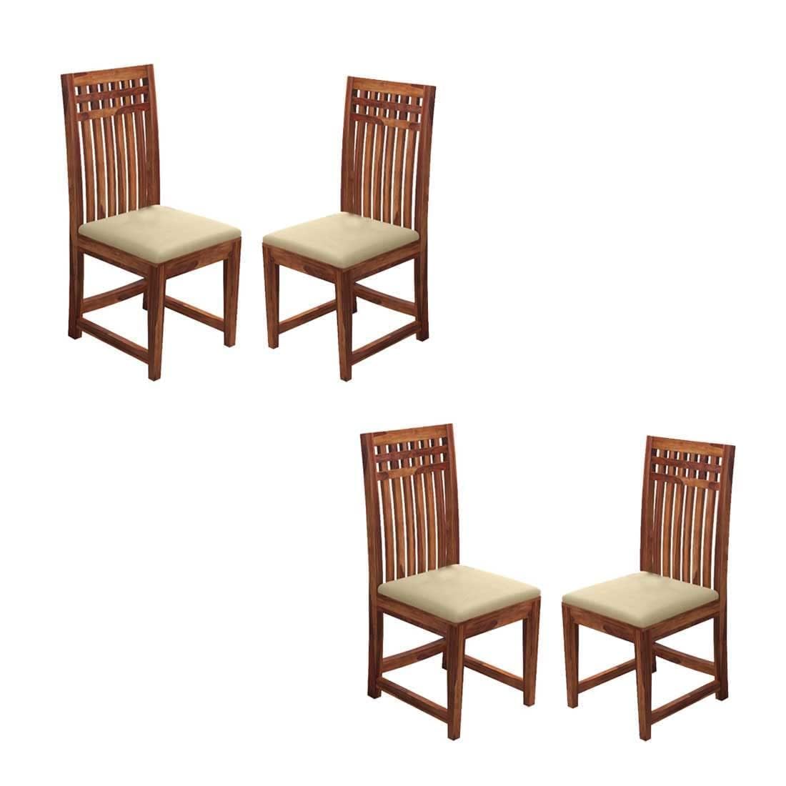 credenza solid sheesham wood dining chairs set of 4 | wooden dining chair set for dining room & kitchen | cushioned seats | premium solid wood chairs | honey finish | pre-assembled