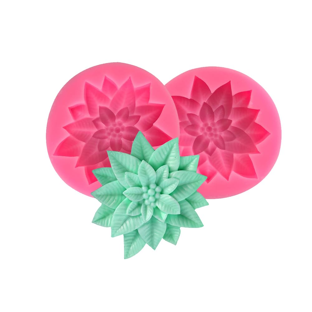 2PCS Christmas Holly Leaf Chocolate Molds 3D Silicone Mold Fondant Mould Reusable Icing Mold Clay Mould Candy Bakeware Tool, Wax Melt Cake Decorating Jelly Backing Sugarcraft Gummy Cookie Non Stick