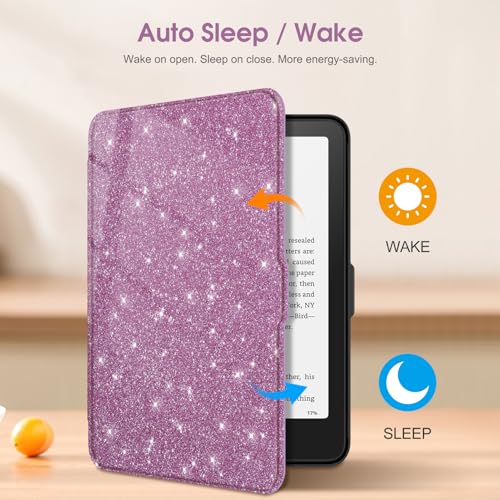 Image of Fintie Case for 7 inch All-New Kindle Paperwhite (12th Generation, 2024) and Kindle Colorsoft Signature Edition - Slim Lightweight Shell PU Leather Protective Cover with Auto Sleep /Wake, Purple Glitter