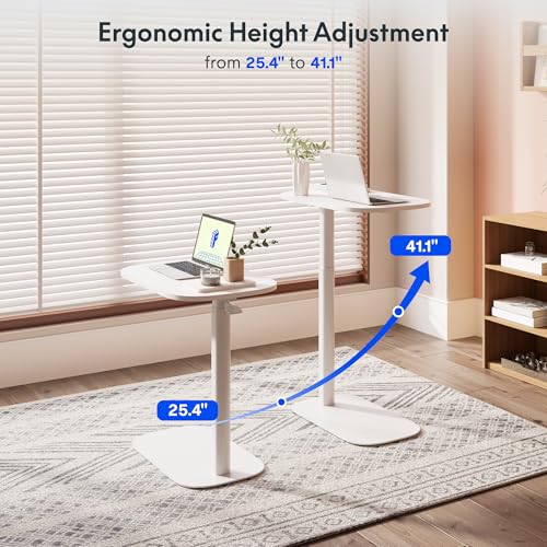 FLEXISPOT Adjustable C Table with Wheels, Mobile Snack Side End Table Sofa Couch Bedside Table Laptop Cart TV Tray Night Stand Small Space Side Table(23.6" W x 13.8" D,White)