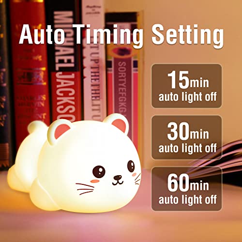 Rolilink Cute Cat Night Light For Kids, Silicone Nursery Lights For Baby Room And Toddler Bedroom,8 Colours Nightlight And Rechargeable Animal Lamp Cat Decor Kawaii Gifts For Boys And Teen Girls #TOP4