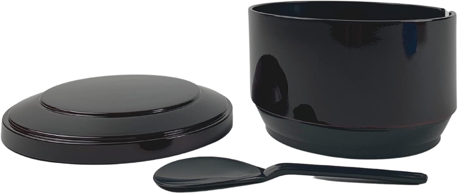 JapanBargain 4777, Rice Serving Bowl with Lid and Rice Paddle Spoon Japanese Ohitsu Container Made in Japan, Burgundy Color, Serving 4-6 People