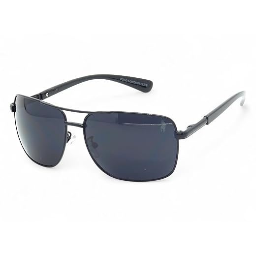 Óculos de Sol Aviador Unissex Polo London Club design Retangular com lentes em Policarbonato UV400 contém Case Couro ECO