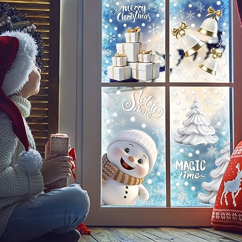 VEYLIN Christmas Window Stickers, Peeping Santa & Rudolph Snowflakes Window Clings PVC Staic Stickers for Christmas Window Display - Image 3