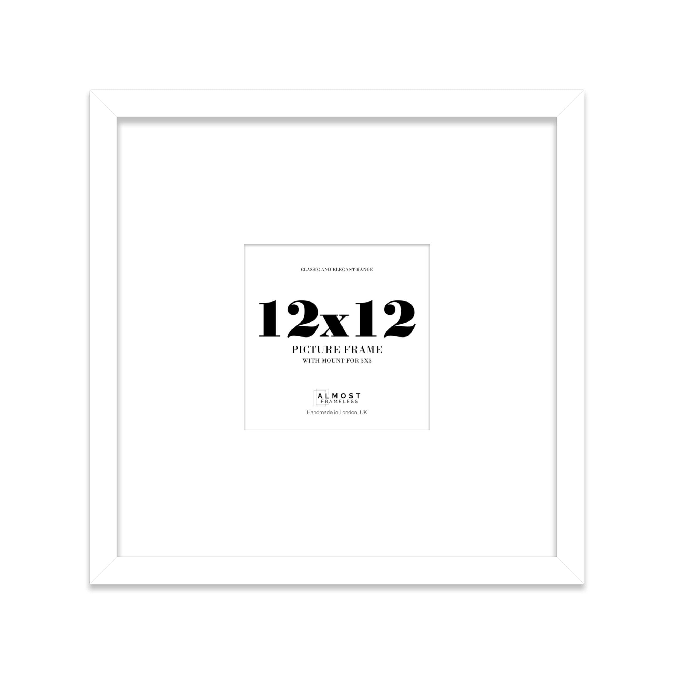 12x12 White Picture Frame with Large Mount for 5x5 Photos, Prints - Modern Square Wall Frame, 1 Pack