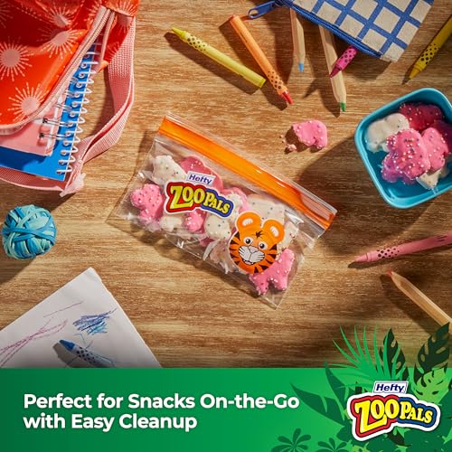 Image of Hefty Zoo Pals Press to Close Snack Bags, 50 Count, Easy Cleanup, For Lunches, Snack Time, Car Trips, and More (Pack of 3)