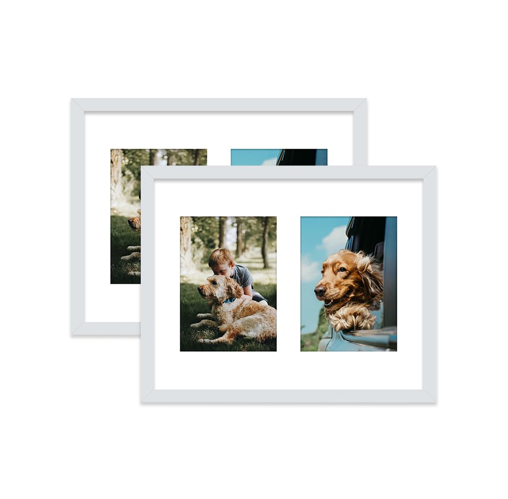 Light Grey Multi Photo Frame - Holds 2 x 7x5 Pictures, Family Collage Picture Frame for Wall Display, 14x11 Frame size, Set of 2