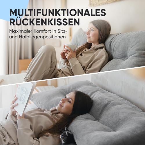 Björn&Schiller Rückenkissen - Lesekissen für Bett und Sofa, Keilkissen, Rückenpolster für die Wand, Sitzkissen, Wandkissen, groß mit waschbarem Bezug (Grau, 180 cm)