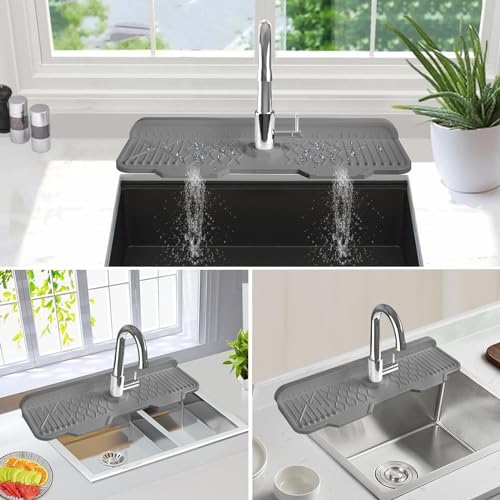 Image of Sink Splash Guard Gen2-17 inch x 6'' Kitchen Sink Accessories,Silicone Sink Mat Splash Guard,fit for Countertop, Bathroom,Farmhouse,RV by EBIGIC (Grey)