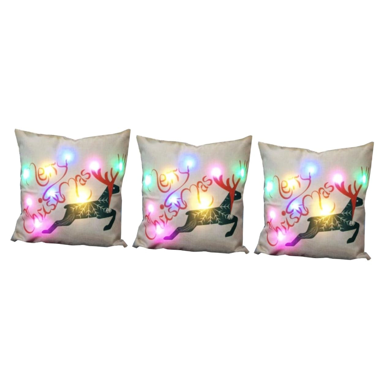PRETYZOOM 3 Piezas Funda Almohada Navidad Funda Almohada Cuadrada Almohada Decorativa Led Fundas Cojines Decorativos Sofá Fundas Decorativas para Cojines Decorar Brillar