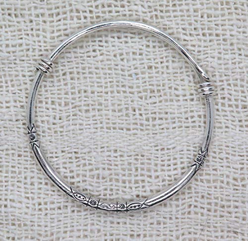 Sterling Silver Thick Solid Handmade Boho Bangle Bracelet, Adjustable To 7" - 8.5",With Symbolic Engravings, Ethnic Tribal Rounded Bracelet Bangle For Women Or Men, Gift For Her Or Him #TOP1