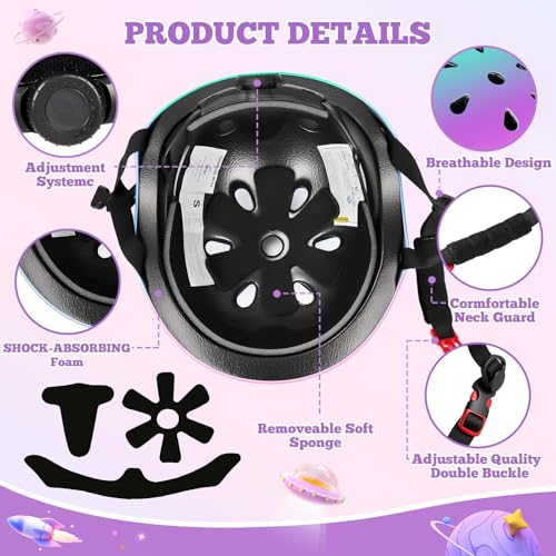 Image of Kids Bike Helmet Set Adjustable for Children, Boys, Girls and Teenagers Aged 3-14 Years Includes Elbow, Knee, Wrist Guards Children's Helmet Protection Set for Bikes SkateboardsRollerskates
